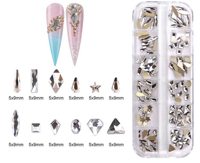 NAIL CRYSTALS - SILVER MULTI SHAPE