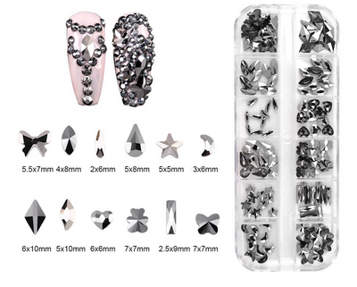 NAIL CRYSTALS - BLACK MULTI SHAPE