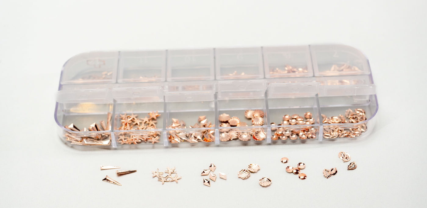 NAIL CRYSTALS- Gold, Rose, Silver & Gold Shapes
