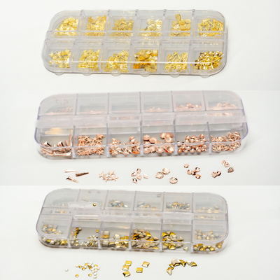 NAIL CRYSTALS- Gold, Rose, Silver & Gold Shapes